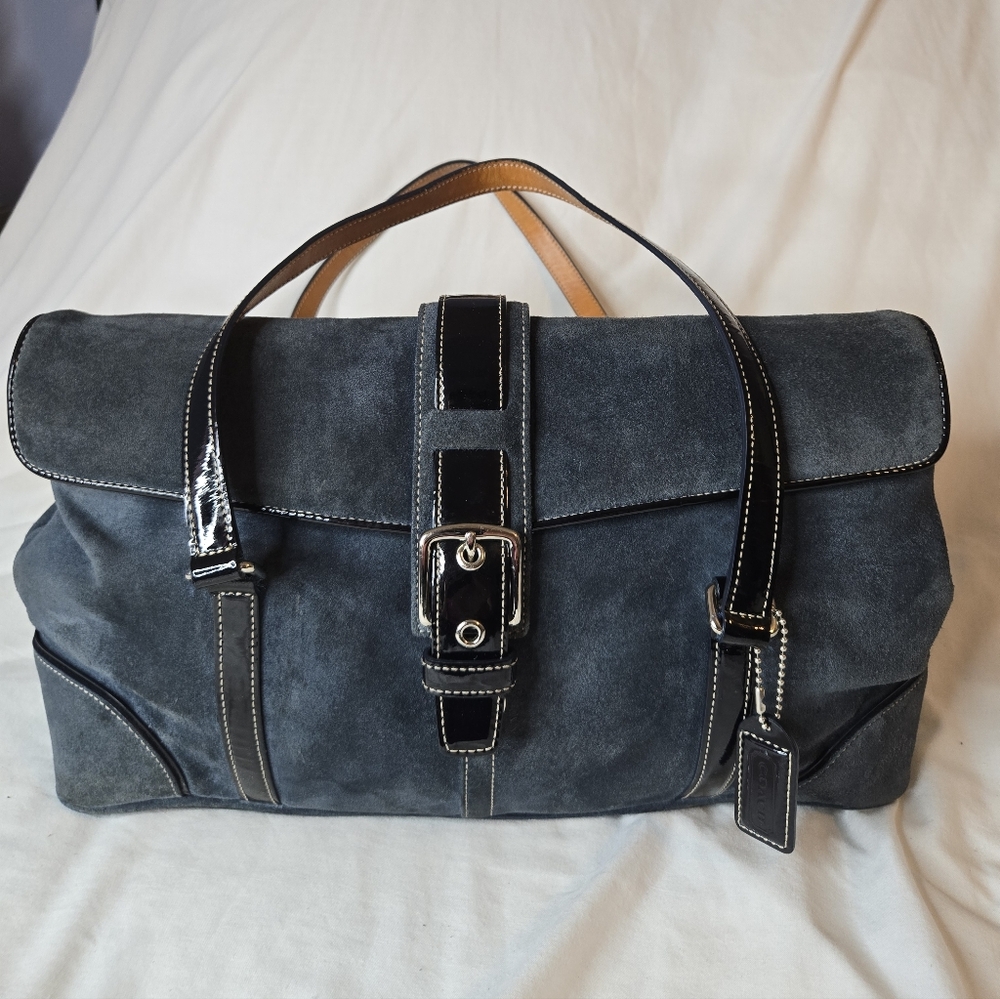 Vintage Coach Blue Suede Hampton Buckle Satchel